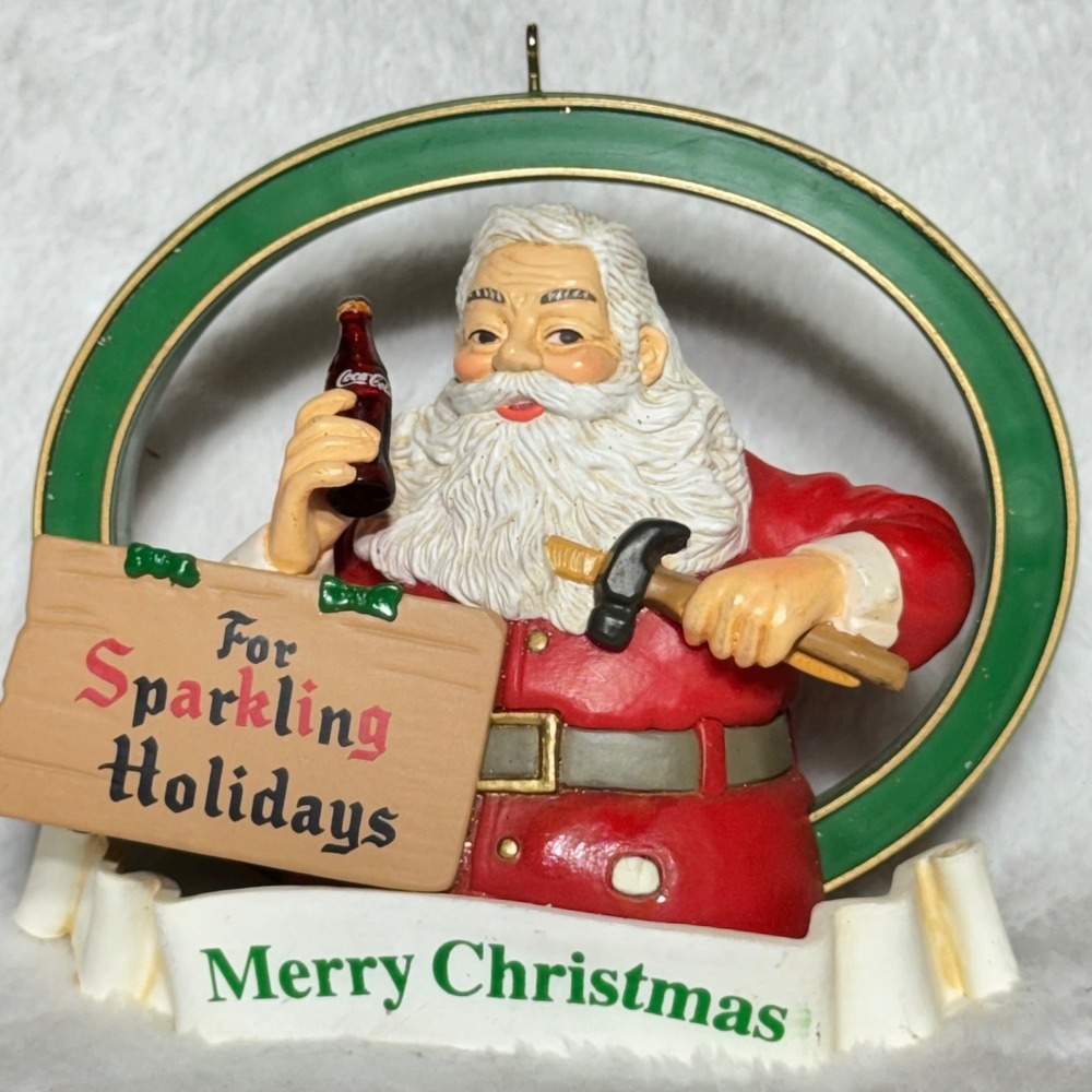 Coca-Cola Sparkling Holidays Santa Ornament Circa 1956 Haddon Sundblom Red Green